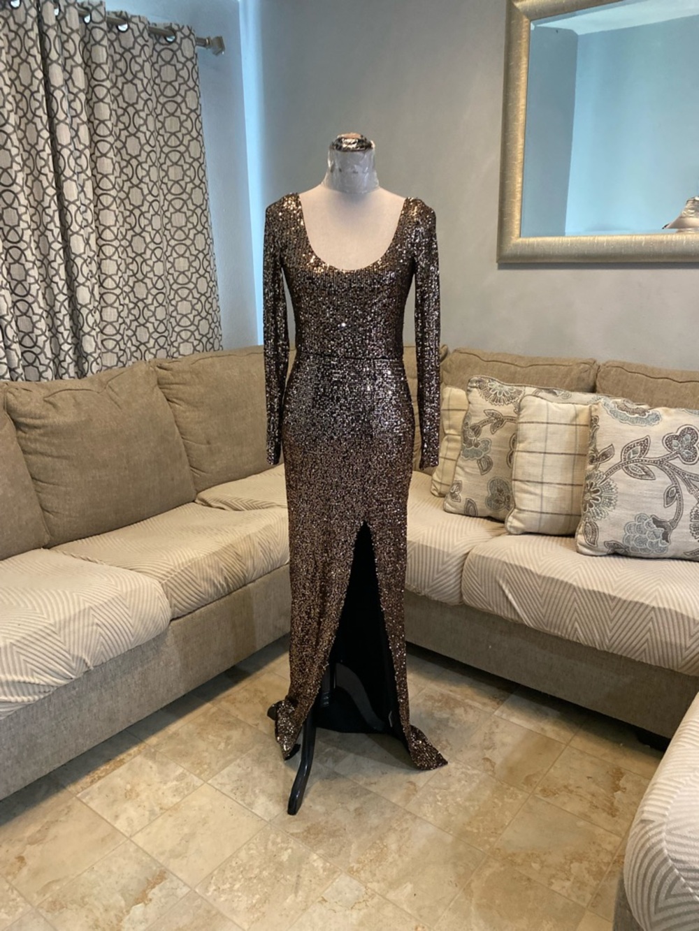 New Fashion Nova Women Medium long-sleeve sequin maxi dress with Slit